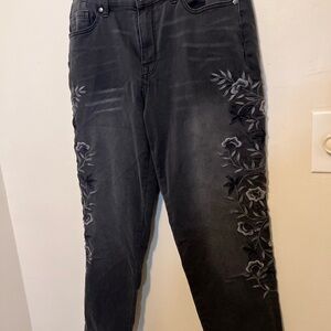DG2 by Diane Gilman Gray Embroidered Straight Leg Jeans